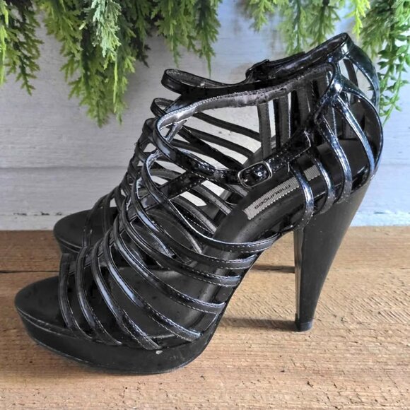 Size 8 Black Maurices Strappy High Heels - Picture 1 of 8